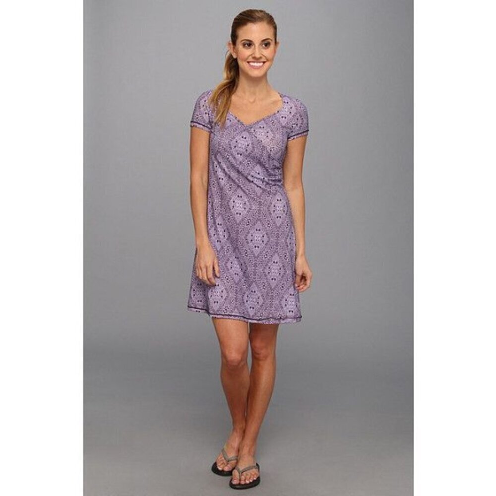 prAna Victoria Faux-Wrap Dress Print Lupine Kaleidoscope Purple Geometric SMALL